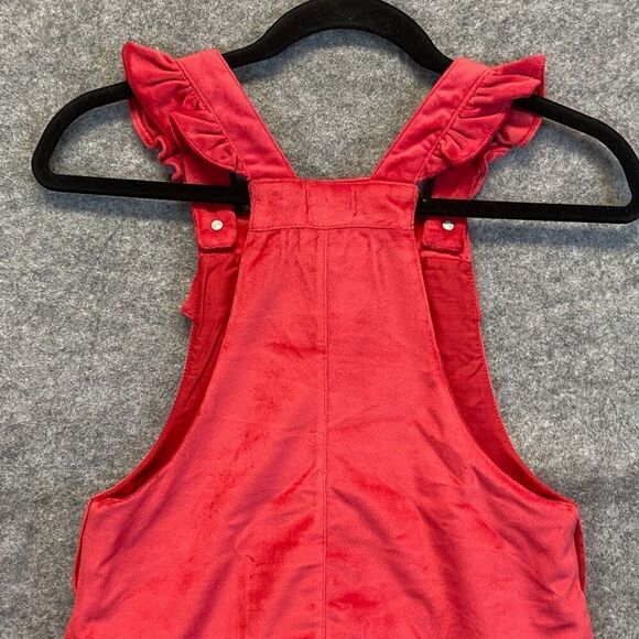 TAHARI Dress Girls Size 8 Pink Velvet Ruffled Lined Square Neck Overall Jumper - Picture 9 of 14